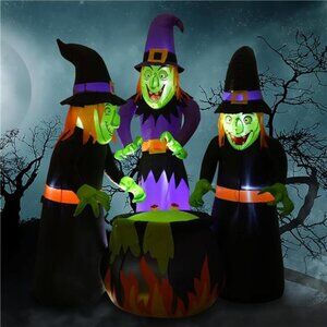 6FT Halloween Inflatables Outdoor Decorations,Three Witch Around Cauldron Scary